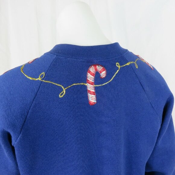 Vintage Fruit Of The Loom Christmas Sweater Blue Nutcracker Candy Cane Gifts M - Picture 9 of 16